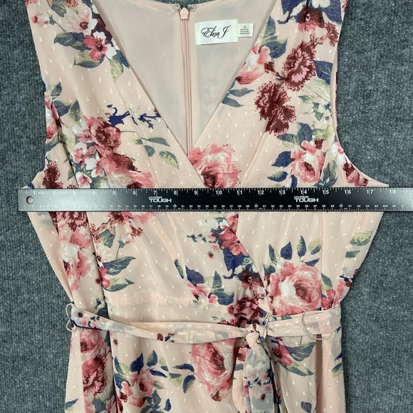 Eliza J Dress Women 18 Fits 14/16 Pink Floral Ruched Chiffon Faux Wrap Swiss Dot - Picture 5 of 15